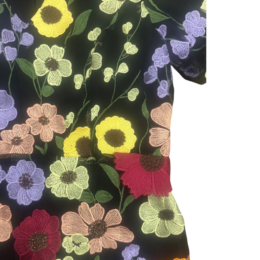 Adelyn Rae Black Multi Floral Embroidered Puff Sleeve V Neck Mini Dress Size S - Picture 6 of 14